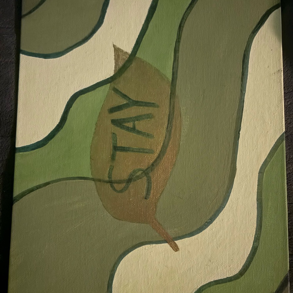 Abstract Green and Cream Leaf Painting